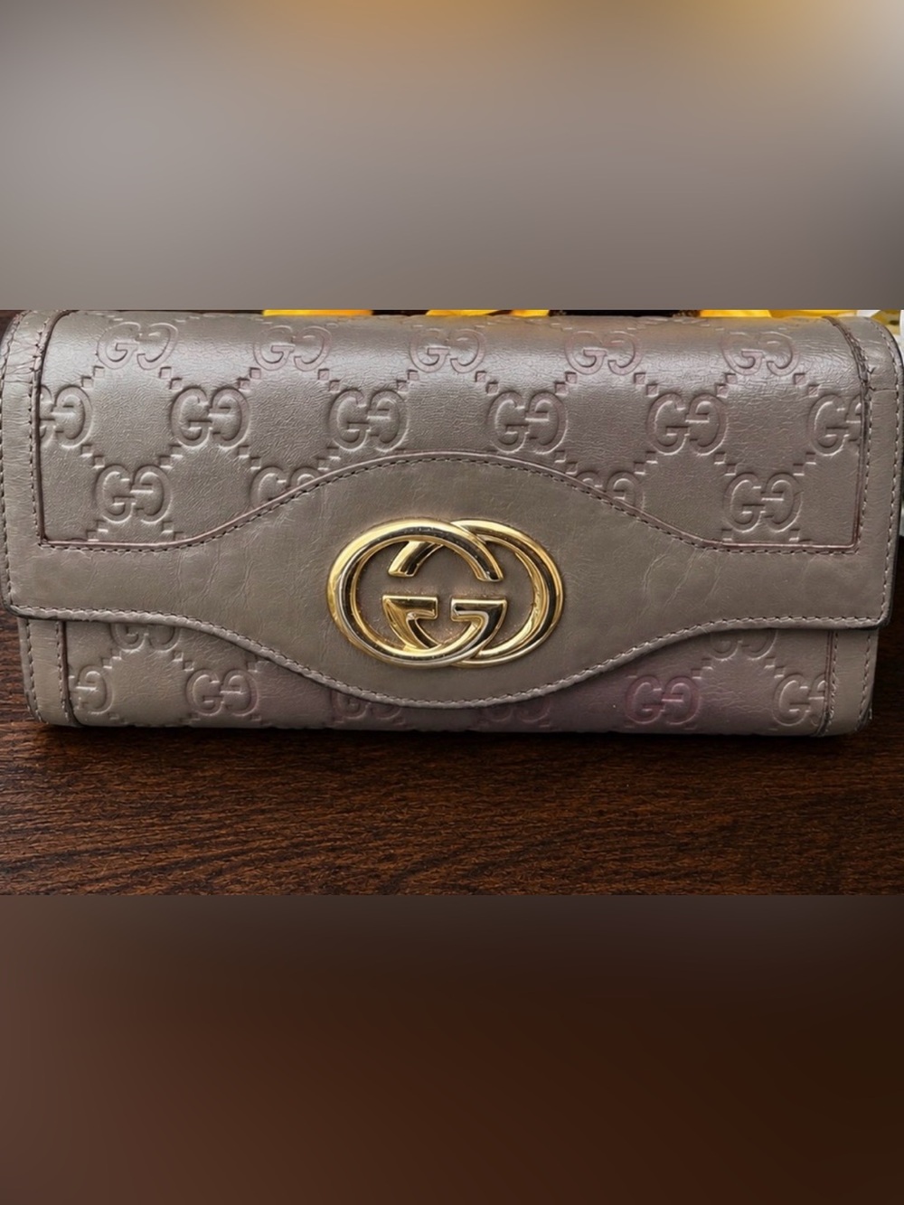 Vintage Gucci Guccissima Taupe Leather Continental Wallet GG Logo Italy